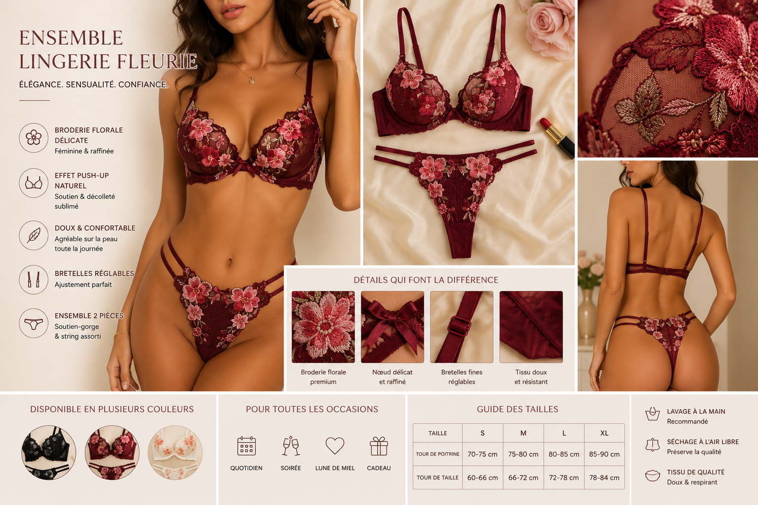 Ensemble Lingerie  – Soutien-Gorge Brodé & String Sculptant
