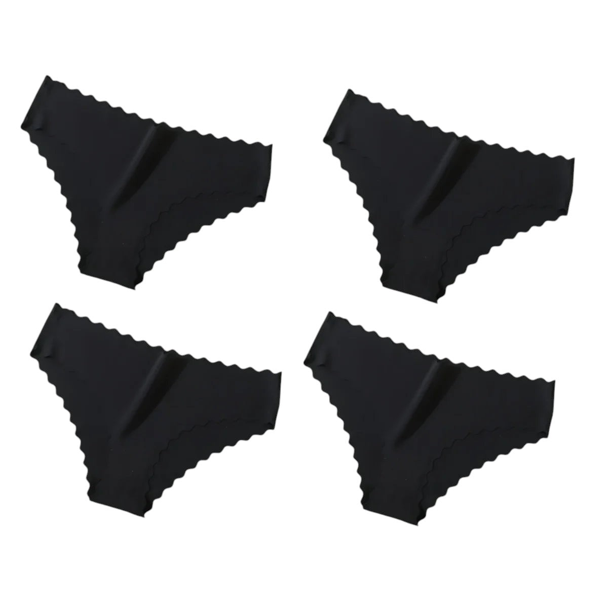 4Pcs/Set Ice Silk Mid-Rise Panties Women's Seamless Briefs Solid No Show Underwear Scalloped Edge Panties Sexy Lingerie XS-XL