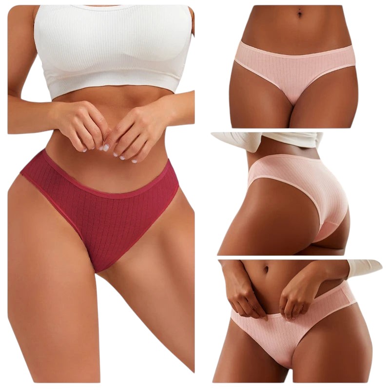 7PCS Women's Seamless Cotton Panties Ladies Low Rise Stripe Underwear Elastic Comfortable Cotton Briefs Breathable Sexy Lingerie