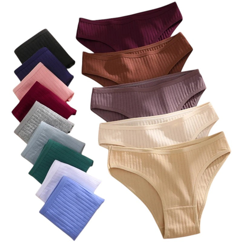 7PCS Women's Seamless Cotton Panties Ladies Low Rise Stripe Underwear Elastic Comfortable Cotton Briefs Breathable Sexy Lingerie
