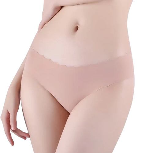 4Pcs/Set Ice Silk Mid-Rise Panties Women's Seamless Briefs Solid No Show Underwear Scalloped Edge Panties Sexy Lingerie XS-XL