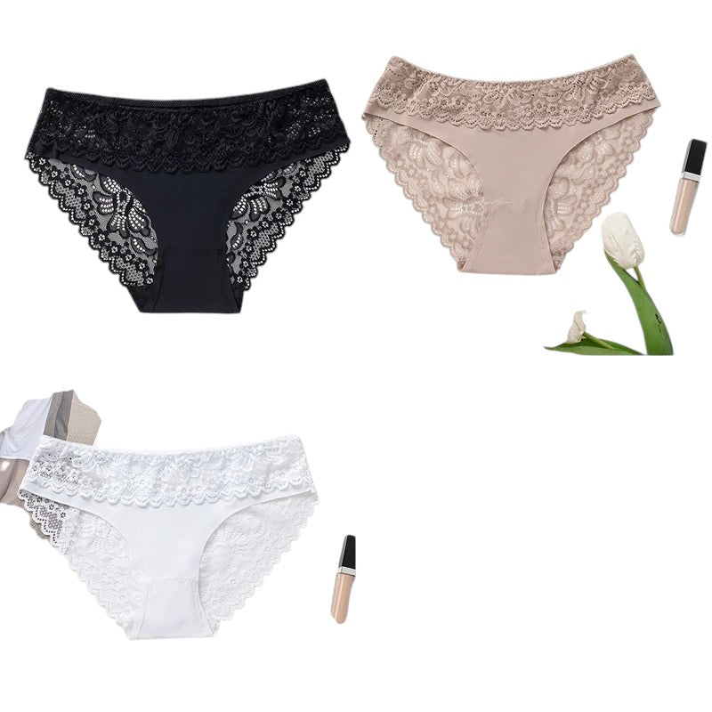 TrowBridge 3PCS/Set Women's Panties Lace Silk Satin Underwear Sexy Lingerie Soft Comfortable Female Briefs Sweet Cozy Underpants