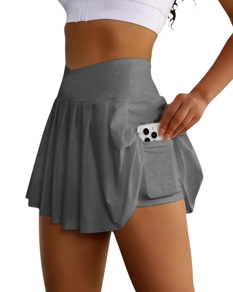 Womens Tennis Skirt with Pockets Crossover High Waisted Athletic Golf Skorts Running Workout Skirts 2 in 1 Fashion Streetwear