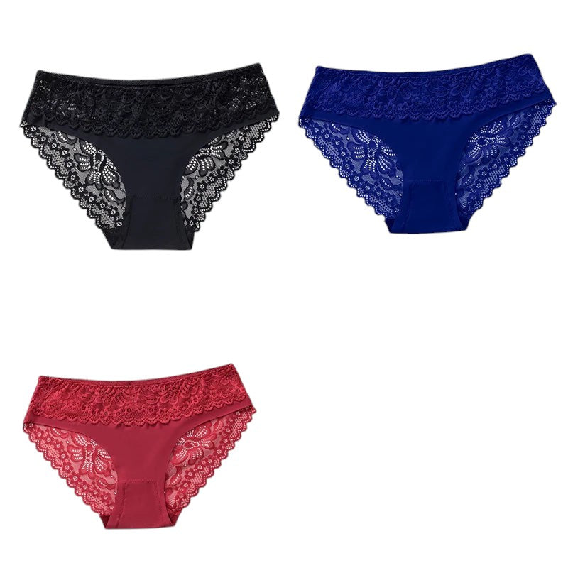 TrowBridge 3PCS/Set Women's Panties Lace Silk Satin Underwear Sexy Lingerie Soft Comfortable Female Briefs Sweet Cozy Underpants