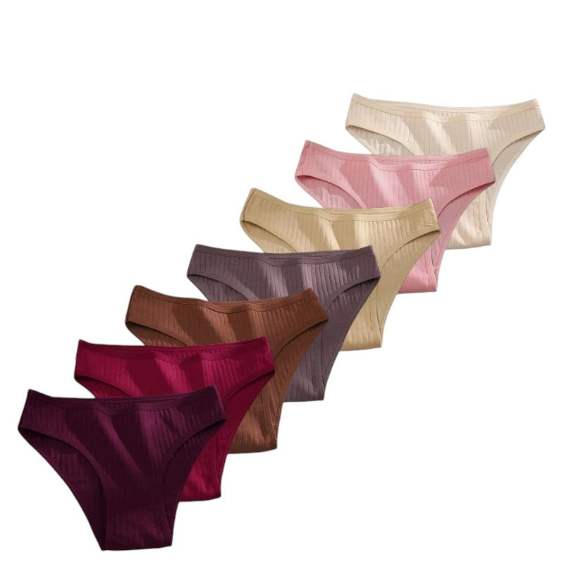 7PCS Women's Seamless Cotton Panties Ladies Low Rise Stripe Underwear Elastic Comfortable Cotton Briefs Breathable Sexy Lingerie
