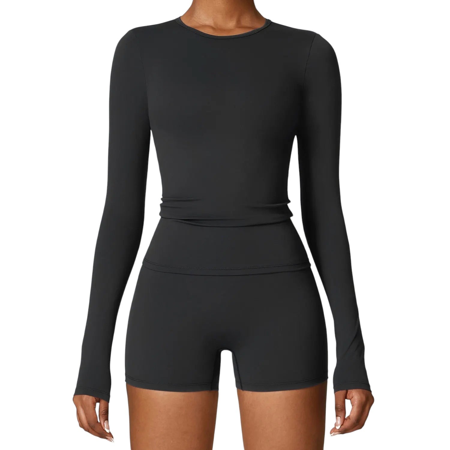 Women Yoga T-shirts Solid Sports Top Long Sleeve Gym Workout Running Shirts Sexy Exposed Navel Quick Dry Fitness Gym Sport Wear