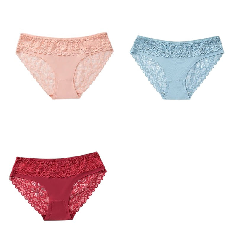 TrowBridge 3PCS/Set Women's Panties Lace Silk Satin Underwear Sexy Lingerie Soft Comfortable Female Briefs Sweet Cozy Underpants