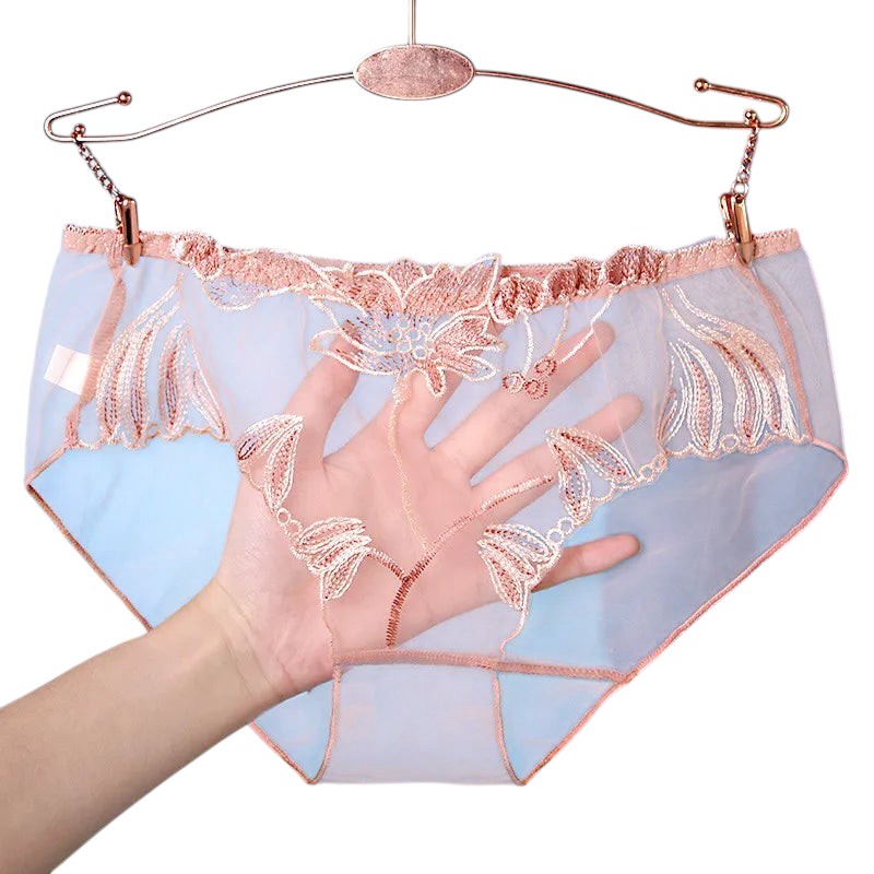 Sexy Lace Panties Briefs Mesh Hollow Flower Embroidery Low-Waist Transparent Female Lingerie Ultra-Thin Women Seamless Underwear