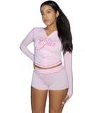 2026 European and American fashion women's printed hooded long sleeved shorts with thumb button and micro horn two-piece