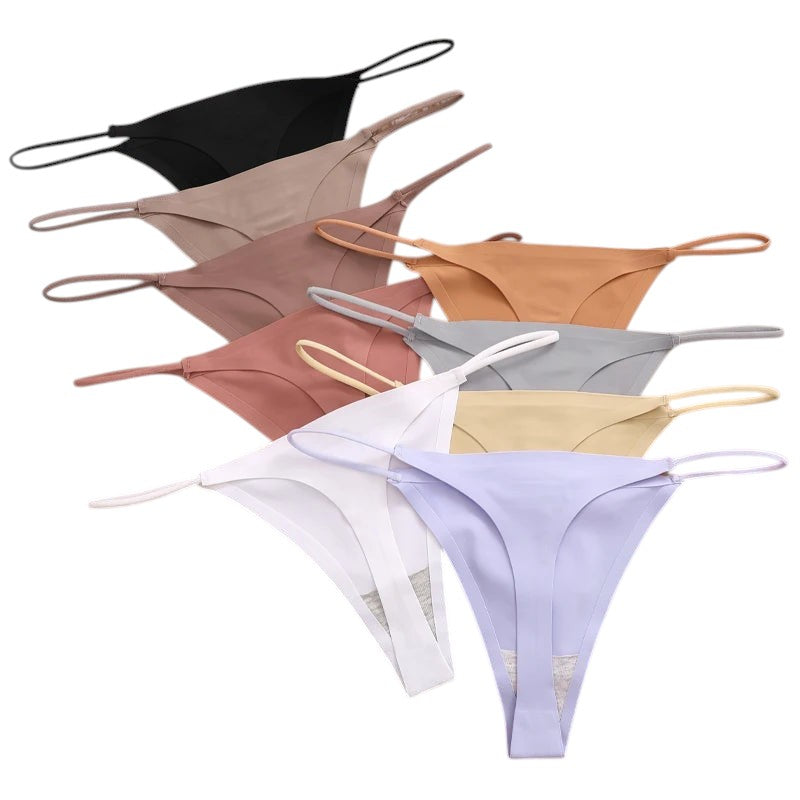 7Pcs/Set Traceless Ice Silk Thongs For Women Sexy Low Waist Elastic Underwear Summer Ultra-thin Female Cozy Breathable G-strings