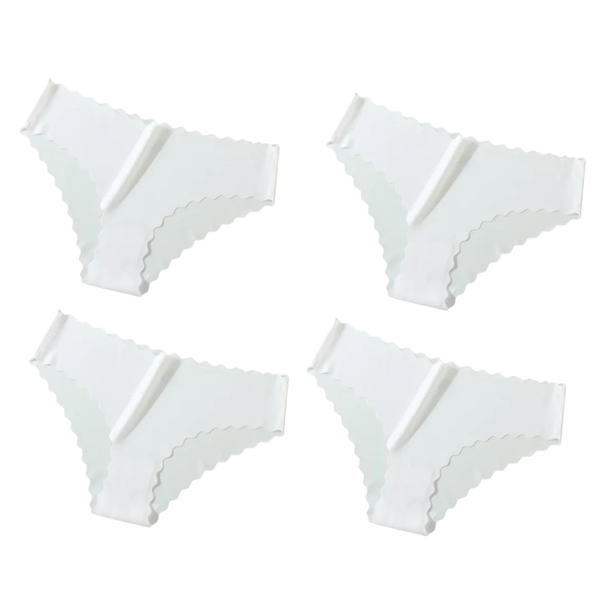 4Pcs/Set Ice Silk Mid-Rise Panties Women's Seamless Briefs Solid No Show Underwear Scalloped Edge Panties Sexy Lingerie XS-XL