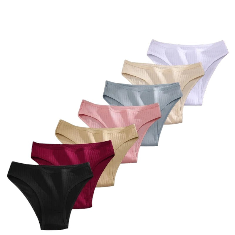 7PCS Women's Seamless Cotton Panties Ladies Low Rise Stripe Underwear Elastic Comfortable Cotton Briefs Breathable Sexy Lingerie