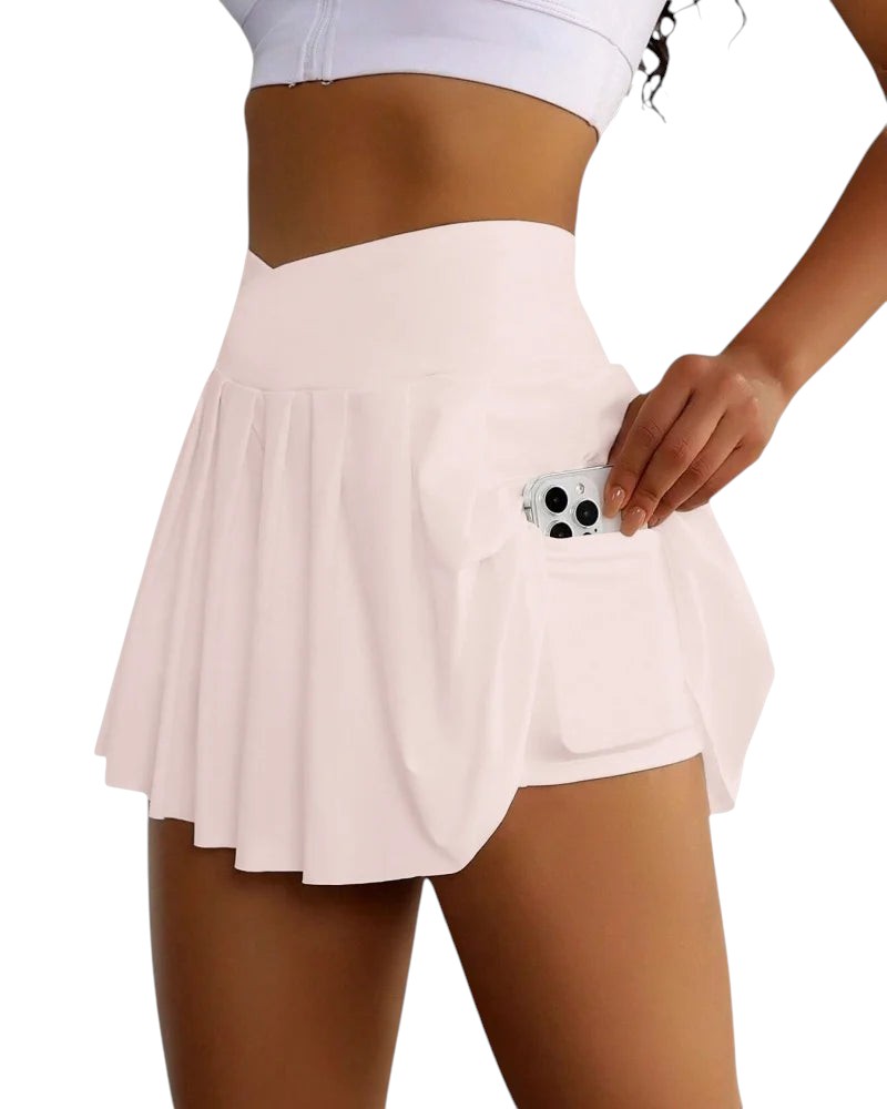 Womens Tennis Skirt with Pockets Crossover High Waisted Athletic Golf Skorts Running Workout Skirts 2 in 1 Fashion Streetwear
