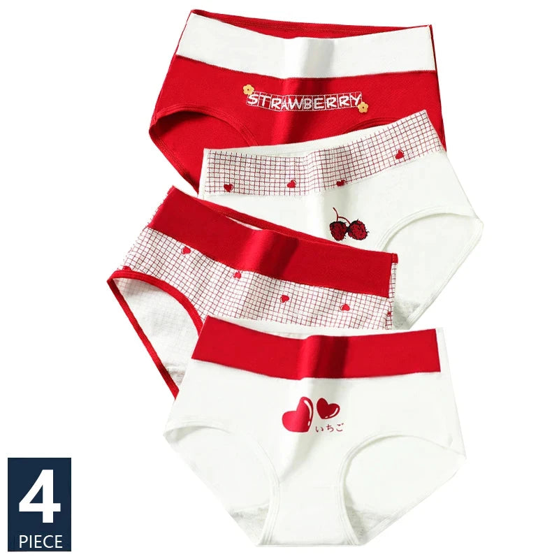 High Waist 4Pcs/Set Cotton Panties Women Body Slimming Underwear Breathable Cute Young Girls Briefs Female Lingerie