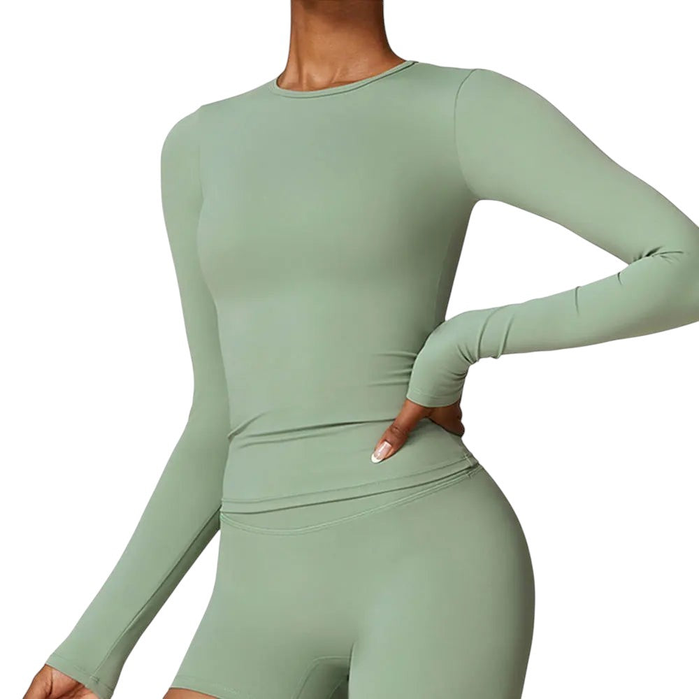Women Yoga T-shirts Solid Sports Top Long Sleeve Gym Workout Running Shirts Sexy Exposed Navel Quick Dry Fitness Gym Sport Wear