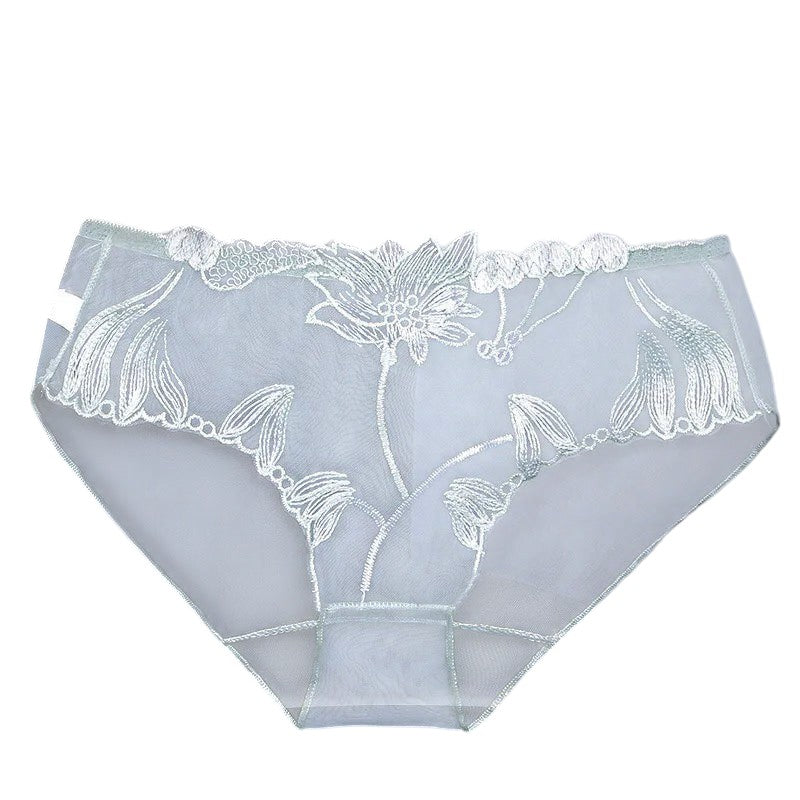 Sexy Lace Panties Briefs Mesh Hollow Flower Embroidery Low-Waist Transparent Female Lingerie Ultra-Thin Women Seamless Underwear