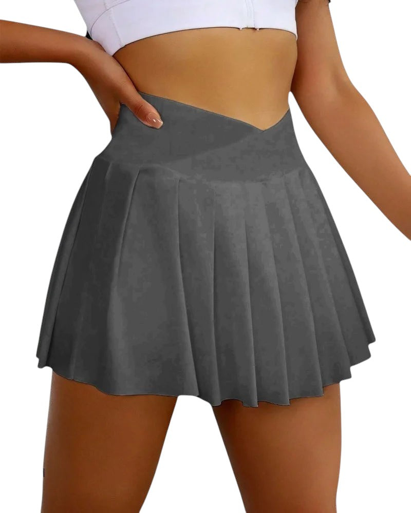 Womens Tennis Skirt with Pockets Crossover High Waisted Athletic Golf Skorts Running Workout Skirts 2 in 1 Fashion Streetwear