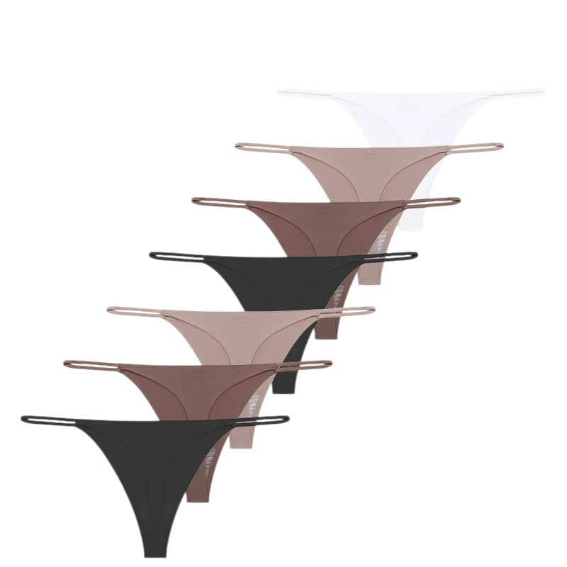 7Pcs/Set Traceless Ice Silk Thongs For Women Sexy Low Waist Elastic Underwear Summer Ultra-thin Female Cozy Breathable G-strings