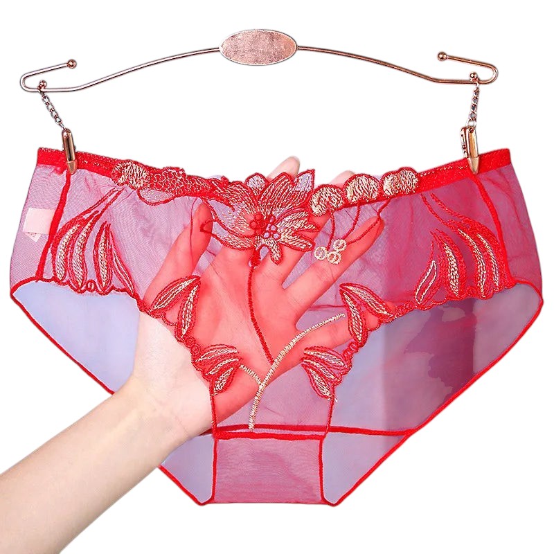 Sexy Lace Panties Briefs Mesh Hollow Flower Embroidery Low-Waist Transparent Female Lingerie Ultra-Thin Women Seamless Underwear