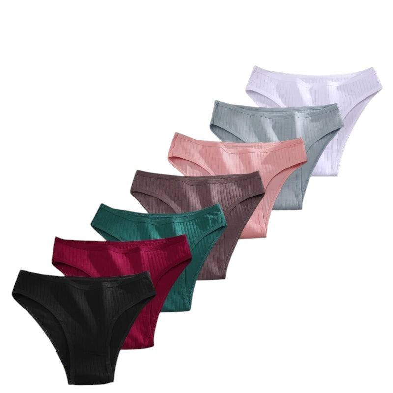 7PCS Women's Seamless Cotton Panties Ladies Low Rise Stripe Underwear Elastic Comfortable Cotton Briefs Breathable Sexy Lingerie