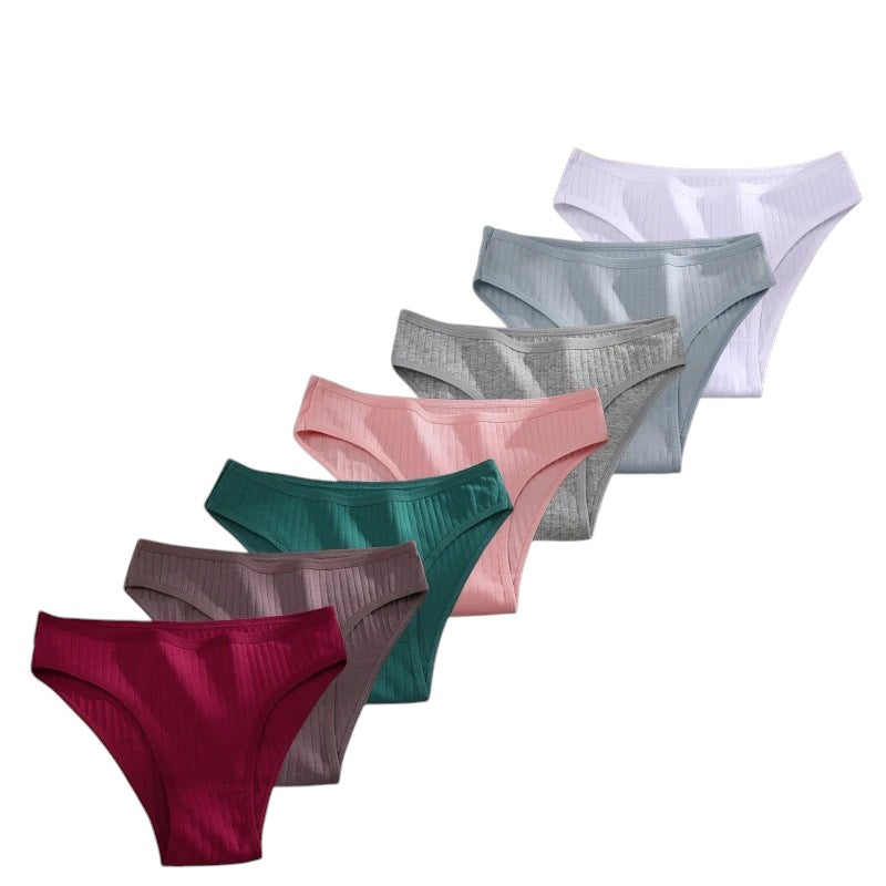 7PCS Women's Seamless Cotton Panties Ladies Low Rise Stripe Underwear Elastic Comfortable Cotton Briefs Breathable Sexy Lingerie