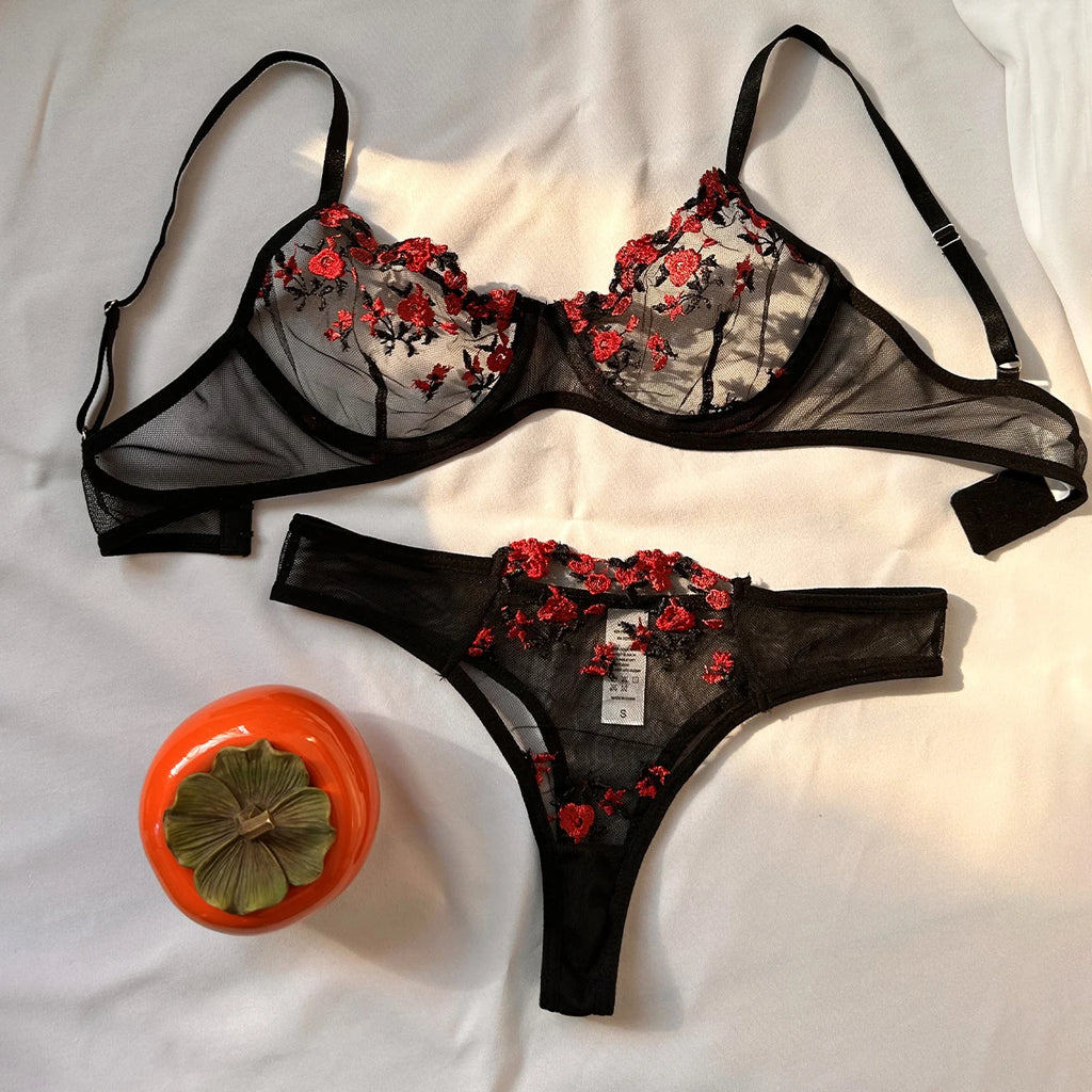 Sexy Set Womens Underwear Exotic Emotional Bra Set Embroidered Print Brassiere Lingerie Set Women's Set Push Up Thin Bralette