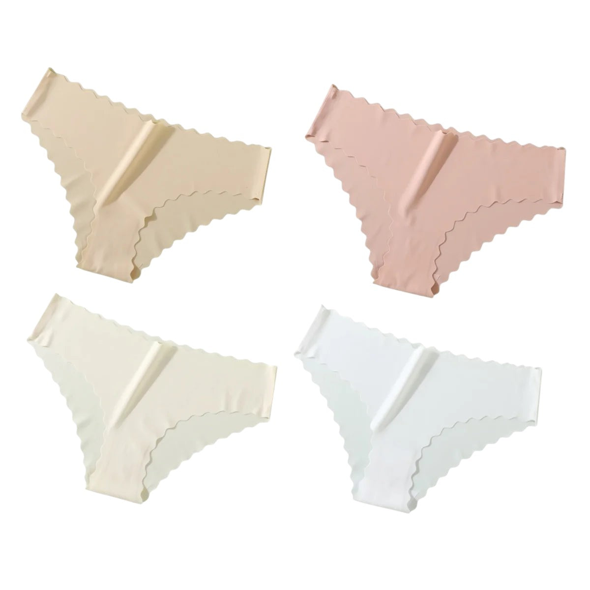 4Pcs/Set Ice Silk Mid-Rise Panties Women's Seamless Briefs Solid No Show Underwear Scalloped Edge Panties Sexy Lingerie XS-XL