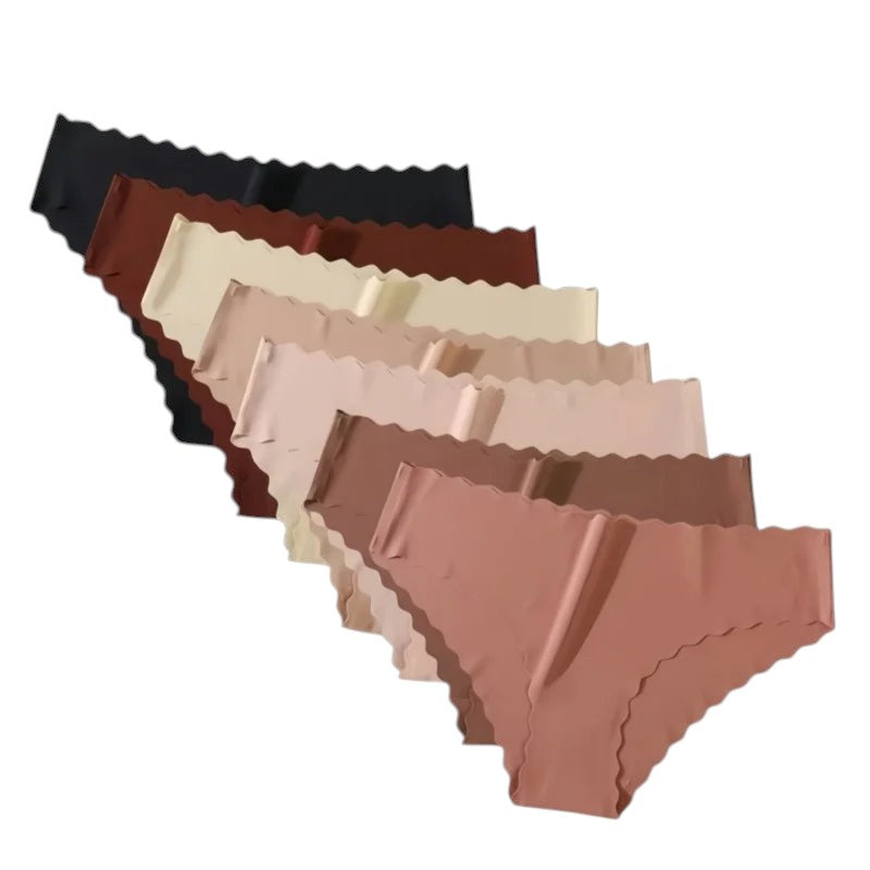 4Pcs/Set Ice Silk Mid-Rise Panties Women's Seamless Briefs Solid No Show Underwear Scalloped Edge Panties Sexy Lingerie XS-XL