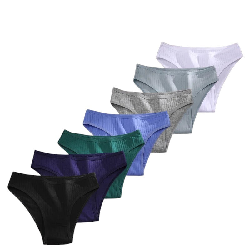 7PCS Women's Seamless Cotton Panties Ladies Low Rise Stripe Underwear Elastic Comfortable Cotton Briefs Breathable Sexy Lingerie