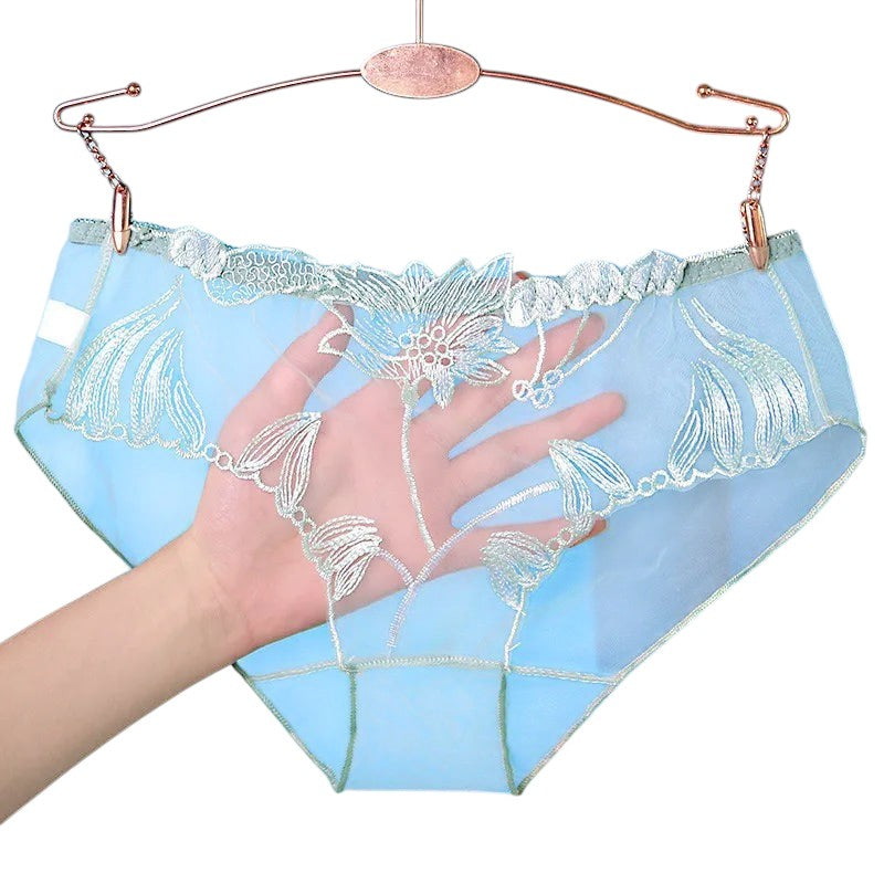 Sexy Lace Panties Briefs Mesh Hollow Flower Embroidery Low-Waist Transparent Female Lingerie Ultra-Thin Women Seamless Underwear