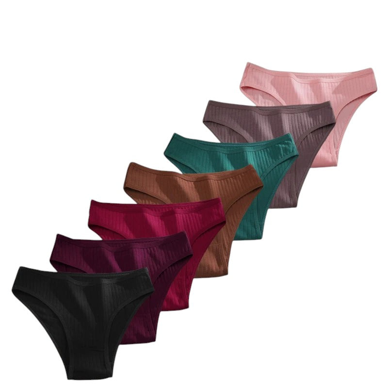 7PCS Women's Seamless Cotton Panties Ladies Low Rise Stripe Underwear Elastic Comfortable Cotton Briefs Breathable Sexy Lingerie